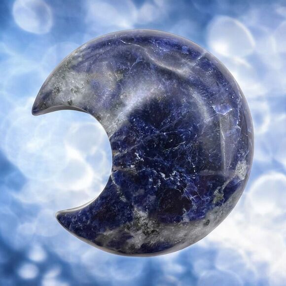 Sodalite Crystal Moon Carving‎ (#12) - Picture 1 of 9
